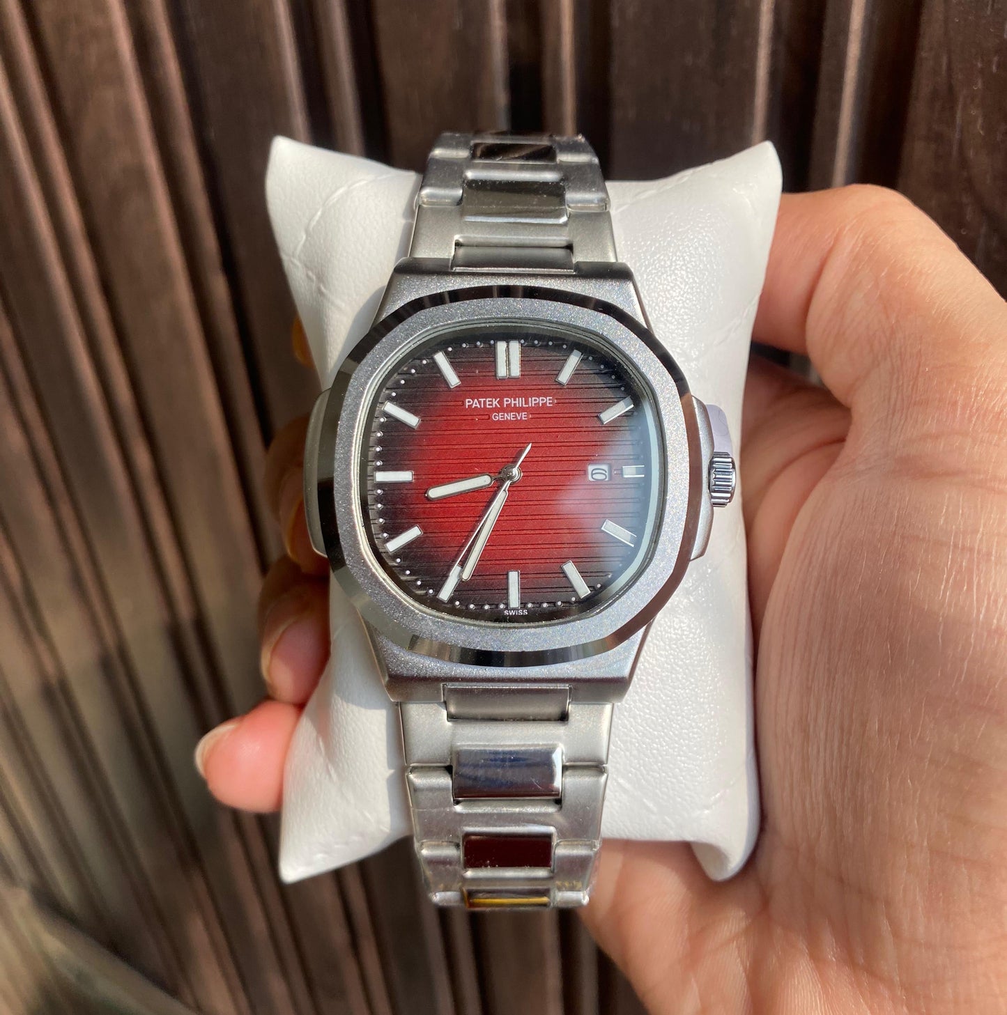 PP Silver Strap Maroon Red Dial Nautilus Perpetual Calendar PP-MAROON