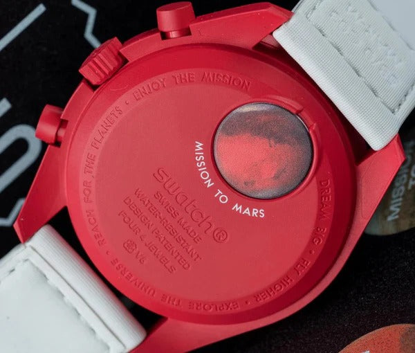 Swatch x Omega White Dial & Red Case/White Strap Bioceramic Moonswatch Mission to Mercury OG-1025