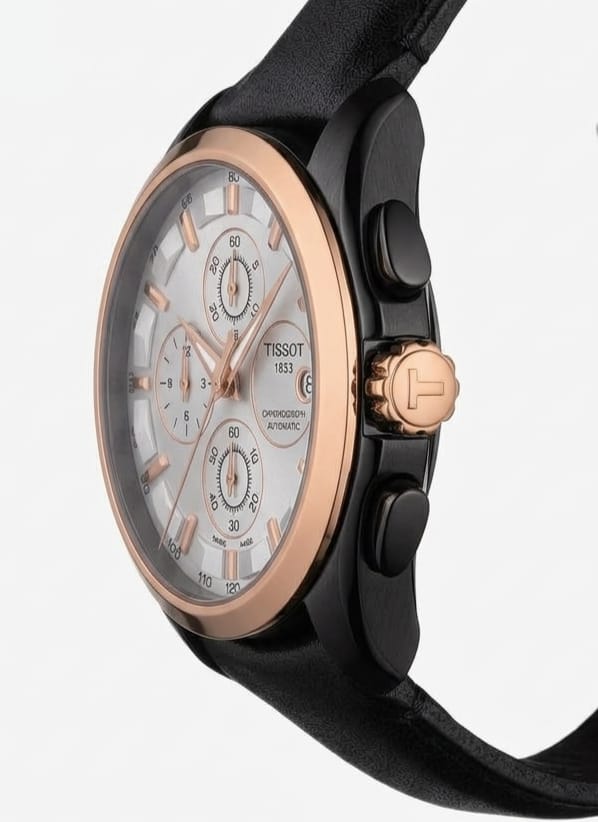 Tissot Chronograph Black Leather Men's Watch for Man White Date Display Best Gift for Man TS-9856