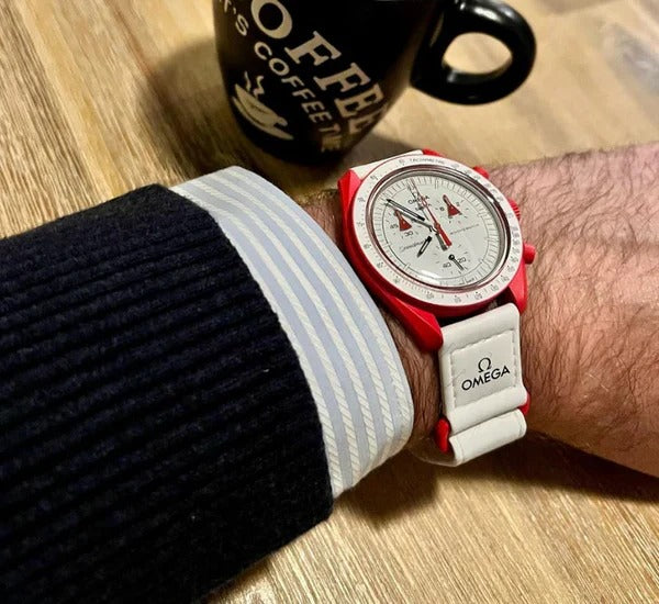 Swatch x Omega White Dial & Red Case/White Strap Bioceramic Moonswatch Mission to Mercury OG-1025