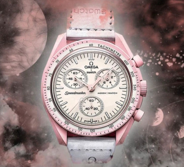 Swatch x Omega Pink & White Dial/White Strap Bioceramic Moonswatch Mission to Mercury OG-1022