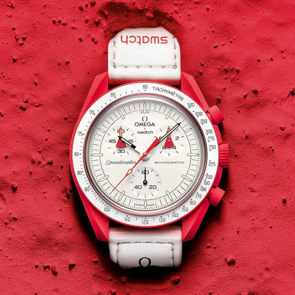 Swatch x Omega White Dial & Red Case/White Strap Bioceramic Moonswatch Mission to Mercury OG-1025