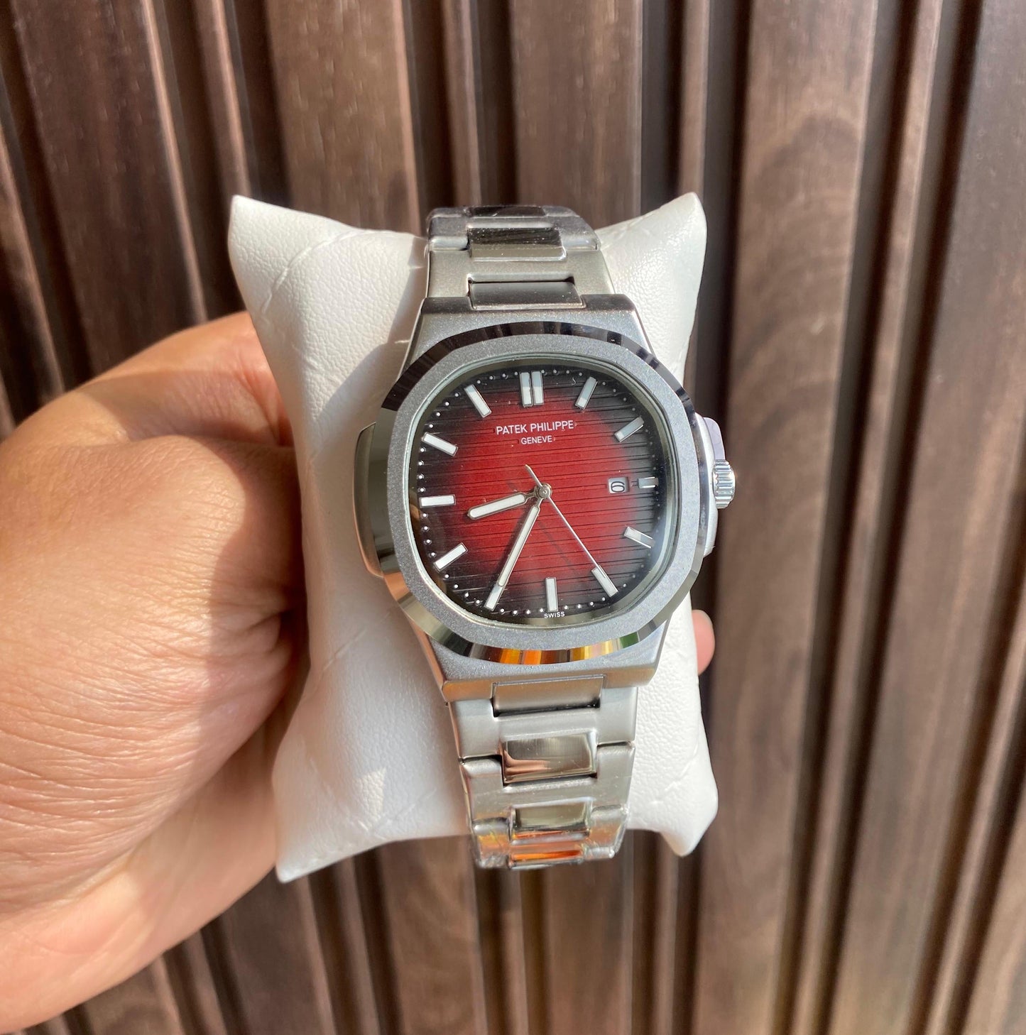 PP Silver Strap Maroon Red Dial Nautilus Perpetual Calendar PP-MAROON