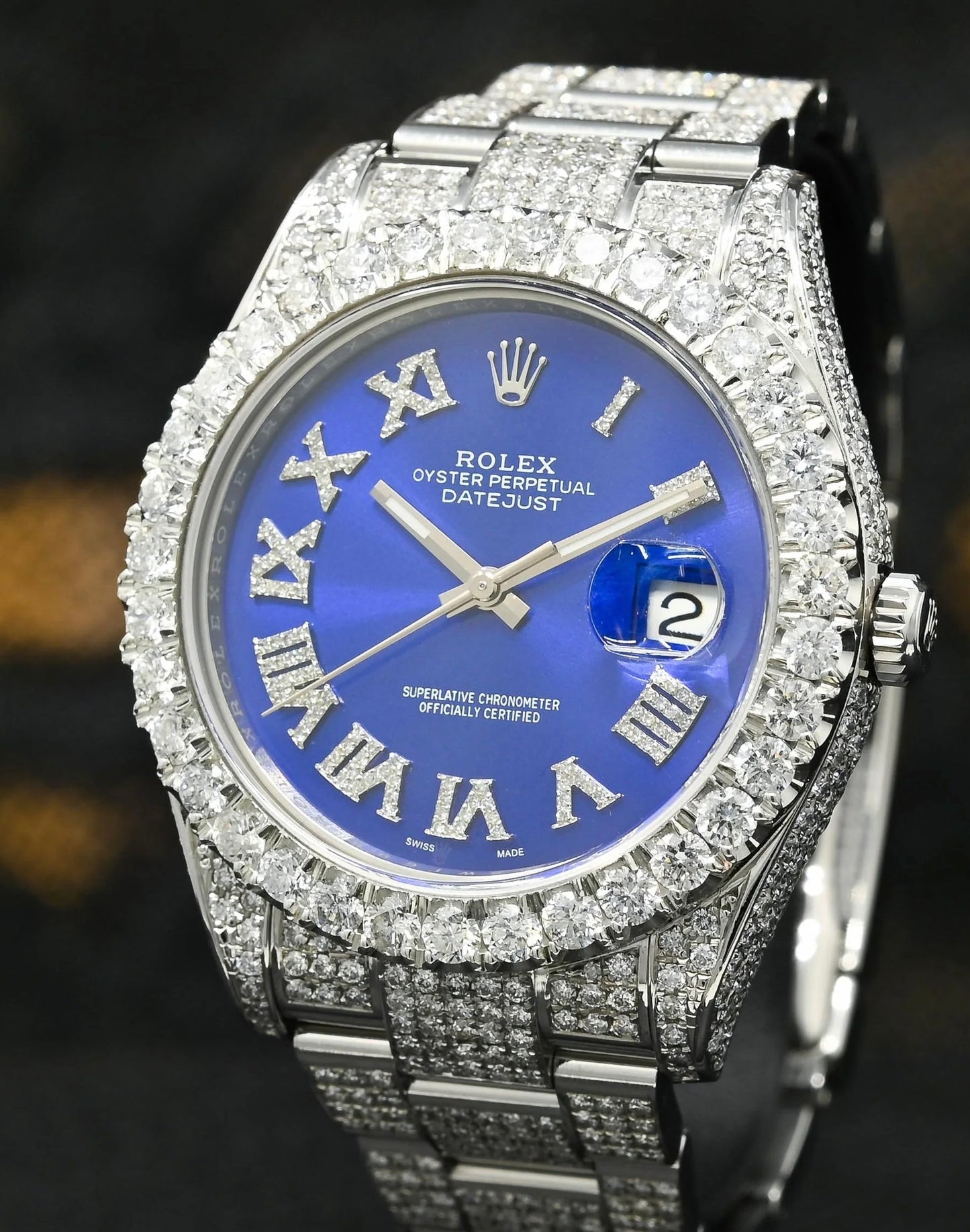 RLX Analog Diamond Set Silver Watch/ Blue Dial Royal Stainless Steel RLX-8084