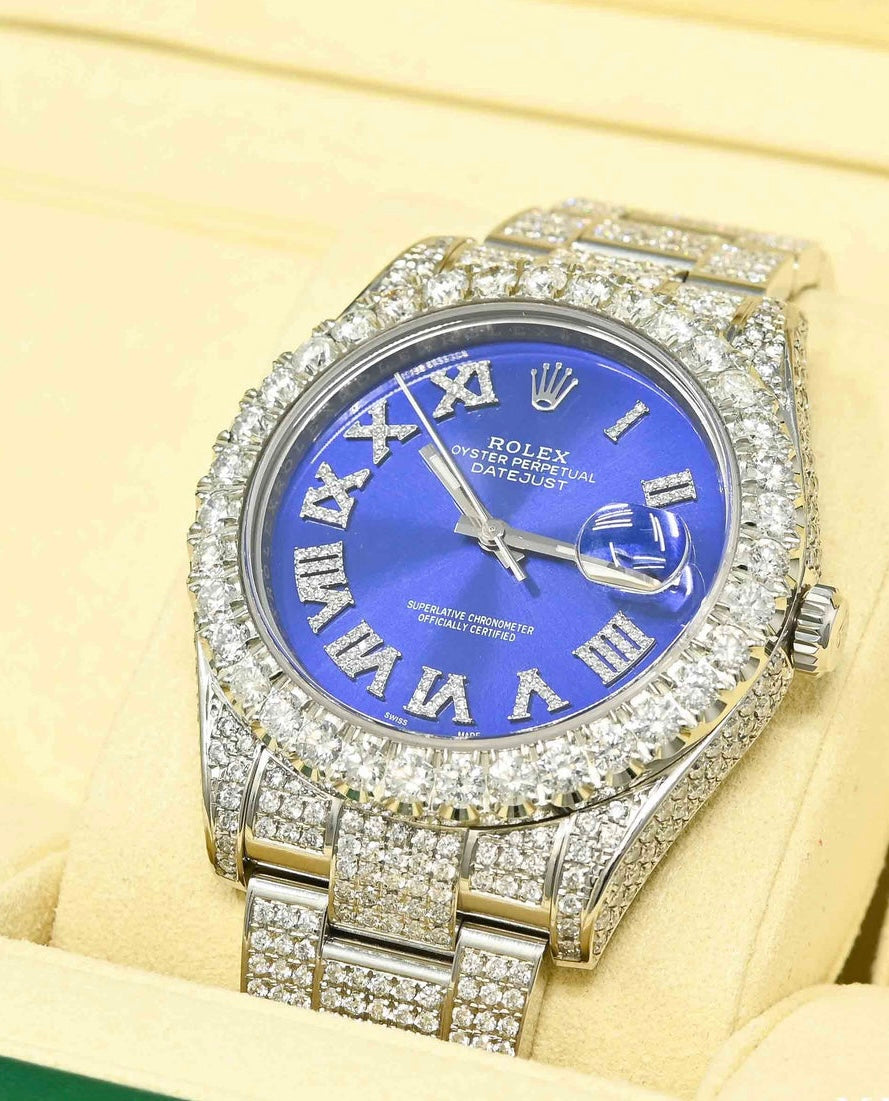 RLX Analog Diamond Set Silver Watch/ Blue Dial Royal Stainless Steel RLX-8084