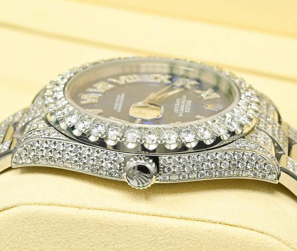 RLX Analog Diamond Set Silver Watch/ Blue Dial Royal Stainless Steel RLX-8084