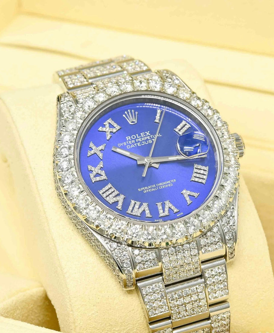 RLX Analog Diamond Set Silver Watch/ Blue Dial Royal Stainless Steel RLX-8084