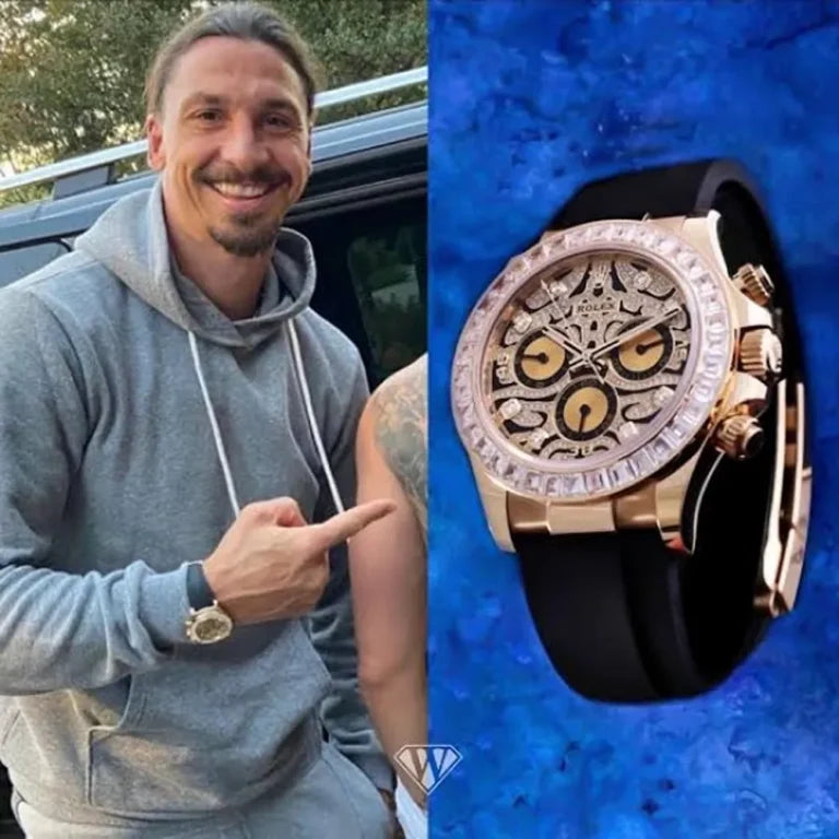 Rolex Cosmograph Rose Gold Color Case and Designer Dial Daytona Chronograph Quartz Chronometer Diamond Men's Watch - EYE OF THE TIGER TIGER-R-1166