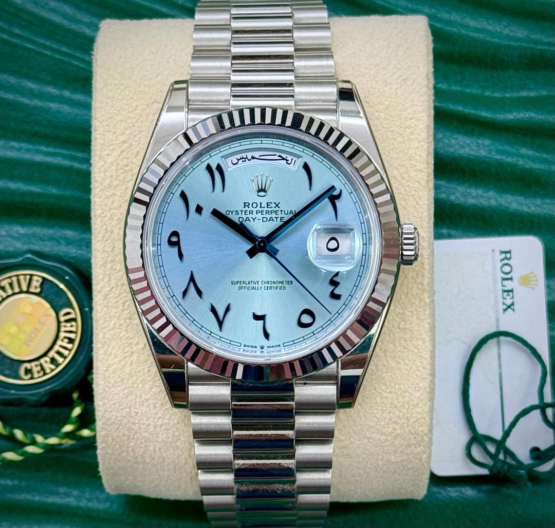 Rolex Day-Date 40 Platinum Ice Blue Arabic Dial-RLX-ARB