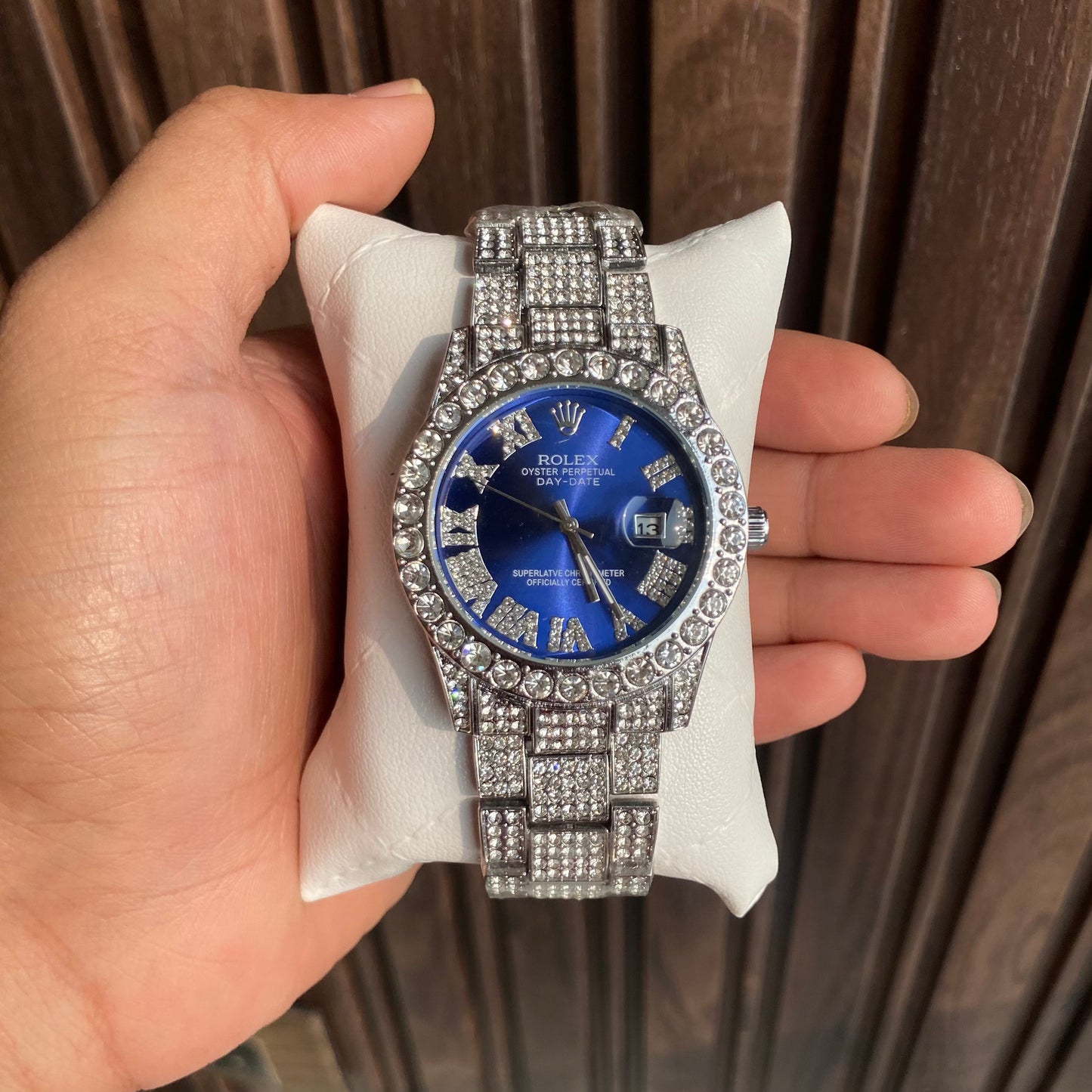 RLX Analog Diamond Set Silver Watch/ Blue Dial Royal Stainless Steel RLX-8084