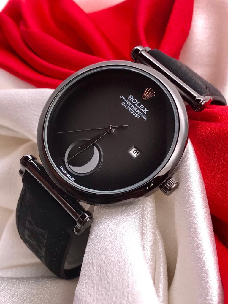 Daytona Half Moon Dial Swiss Black Color Leather Men's Watch For Man RLX-42 Black Color Dial Date Gift Watch