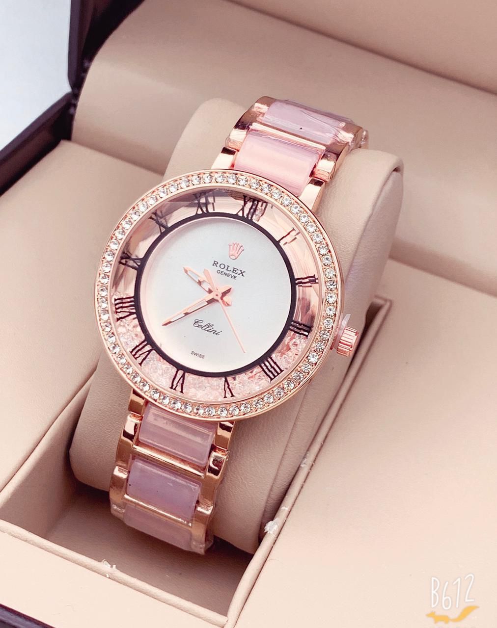 Rose Gold Stainless Steel Watch For Women and Girls With White Dial Gift Watch RLX-7A