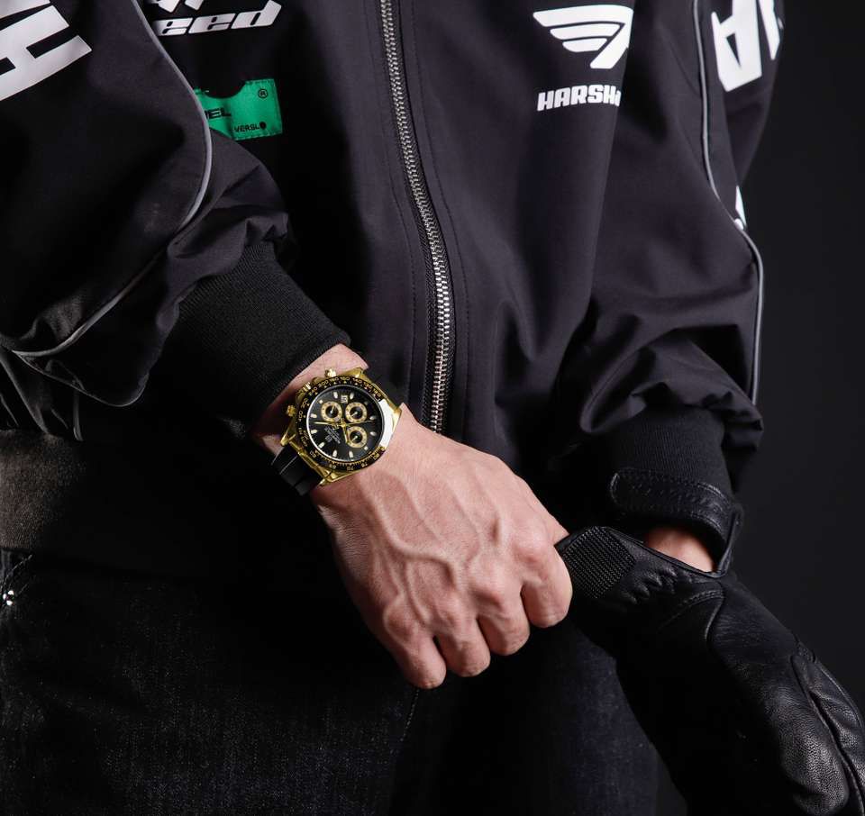 Rolex Cosmograph Yellow Gold / Black Color Case and Dial Daytona Chronograph Quartz Chronometer Men's Watch - RLX-1160