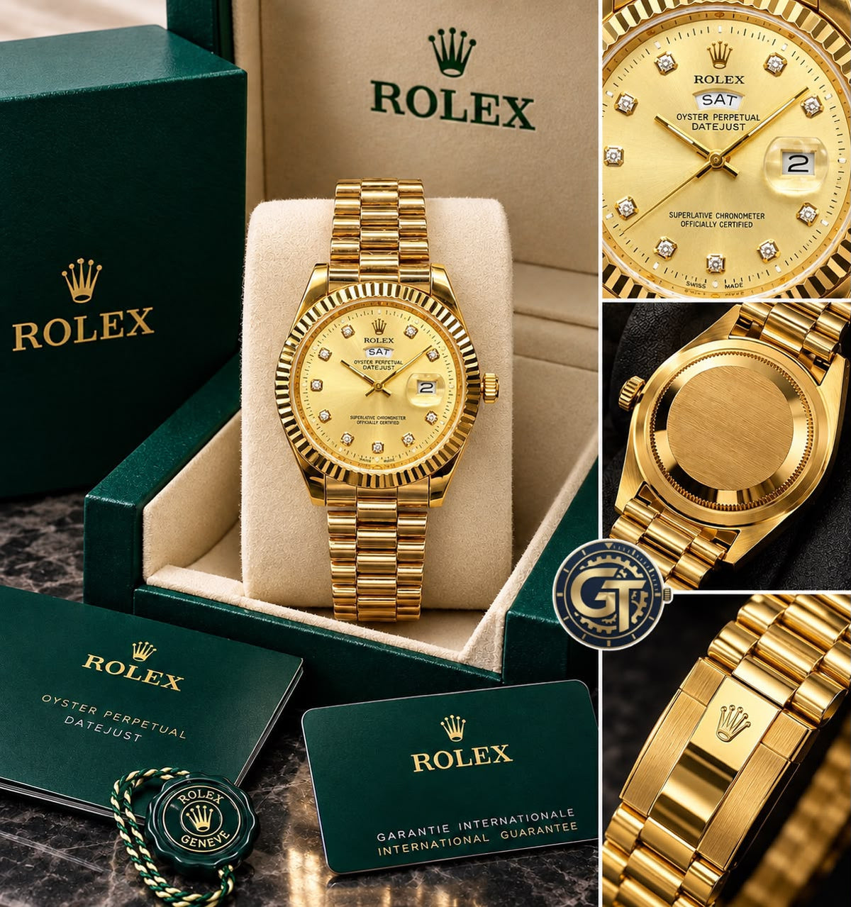 Rolex Day-Date Gold-Toned Watch with Diamond-style hour markers-RLX-2548