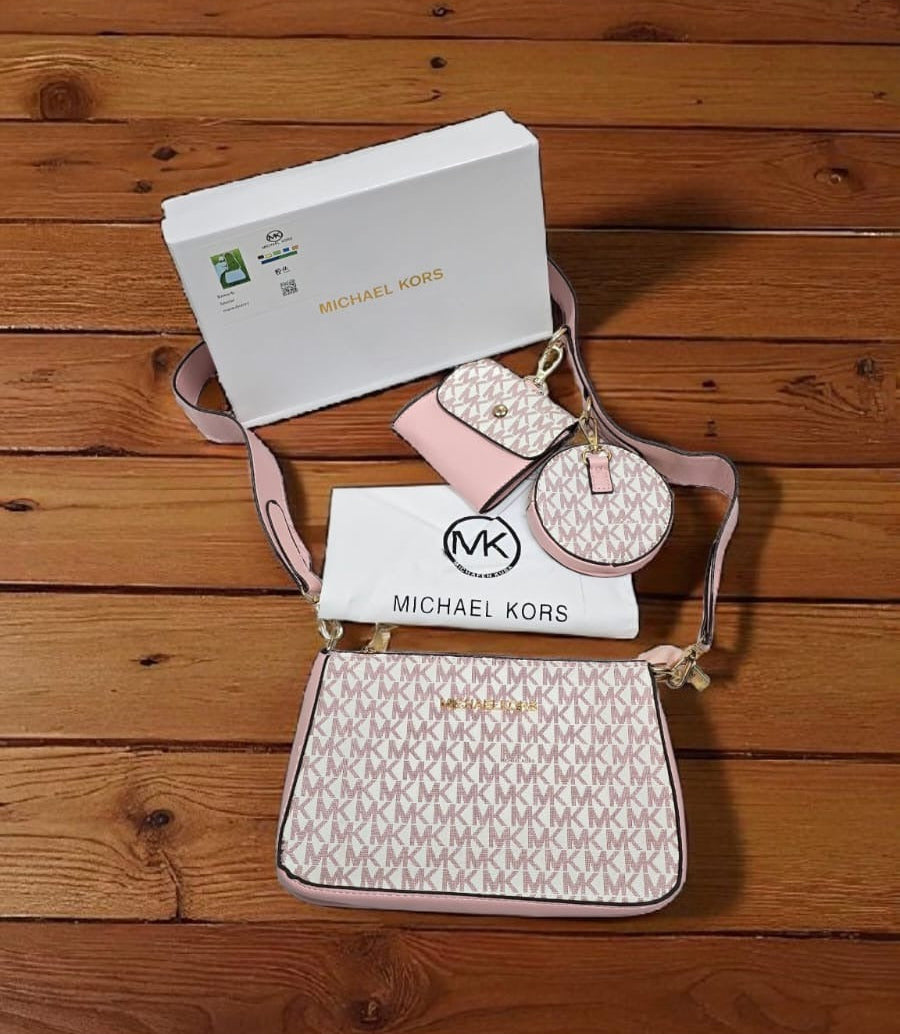 Michael Kors New Pink Printed Leather Stylist Daily Use Hand-Bag MK-4444-WBG