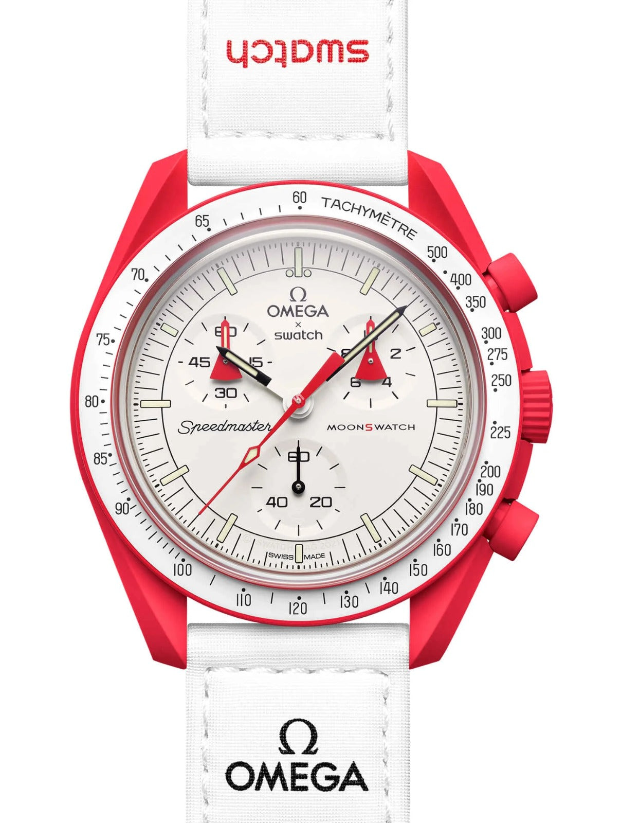 Swatch x Omega White Dial & Red Case/White Strap Bioceramic Moonswatch Mission to Mercury OG-1025
