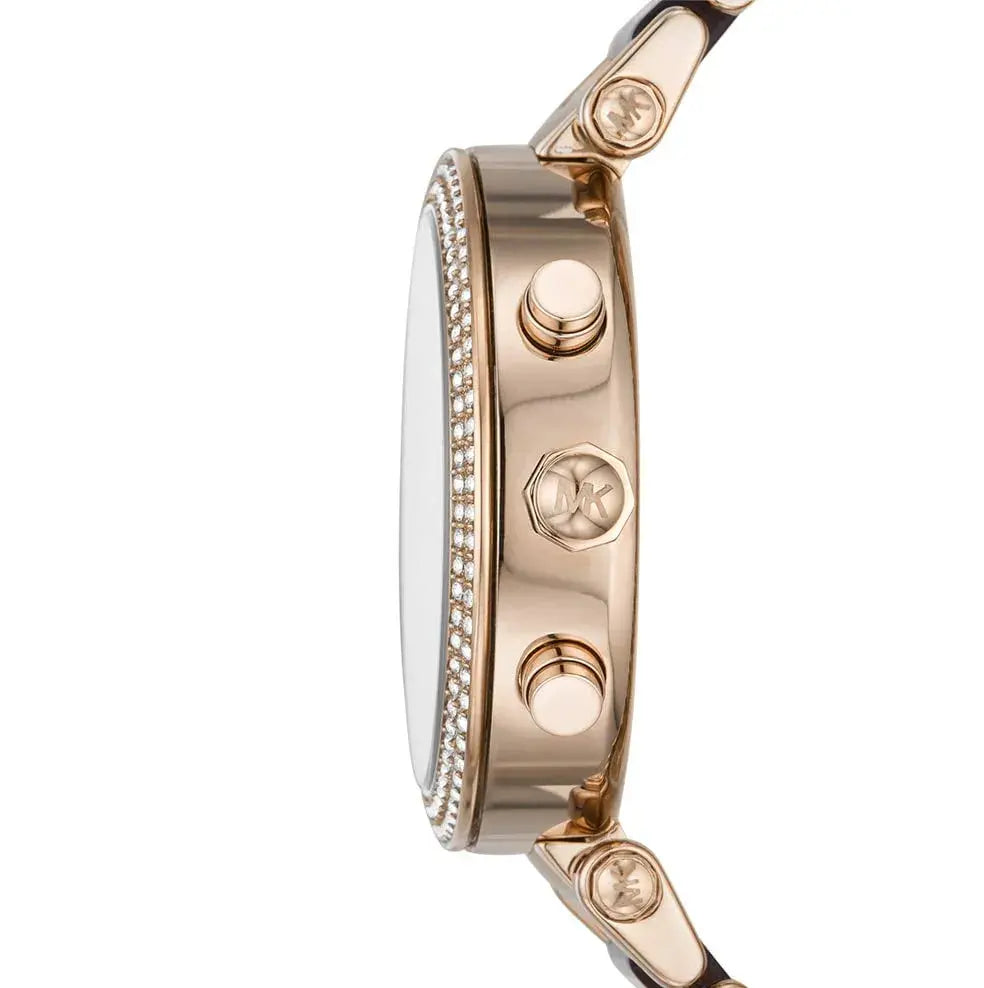 Michael Kors Two-Tone Strap Chronograph Women's Watch White Dial Diamond Case MK-0123