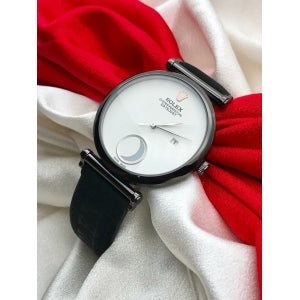 RLX Daytona Half Moon Dial Swiss Black Color Leather Men's Watch For Man Rlx-46 White Color Dial Date Gift Watch