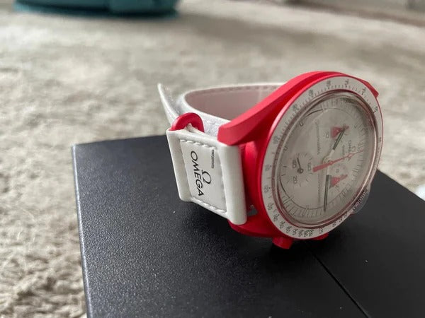 Swatch x Omega White Dial & Red Case/White Strap Bioceramic Moonswatch Mission to Mercury OG-1025