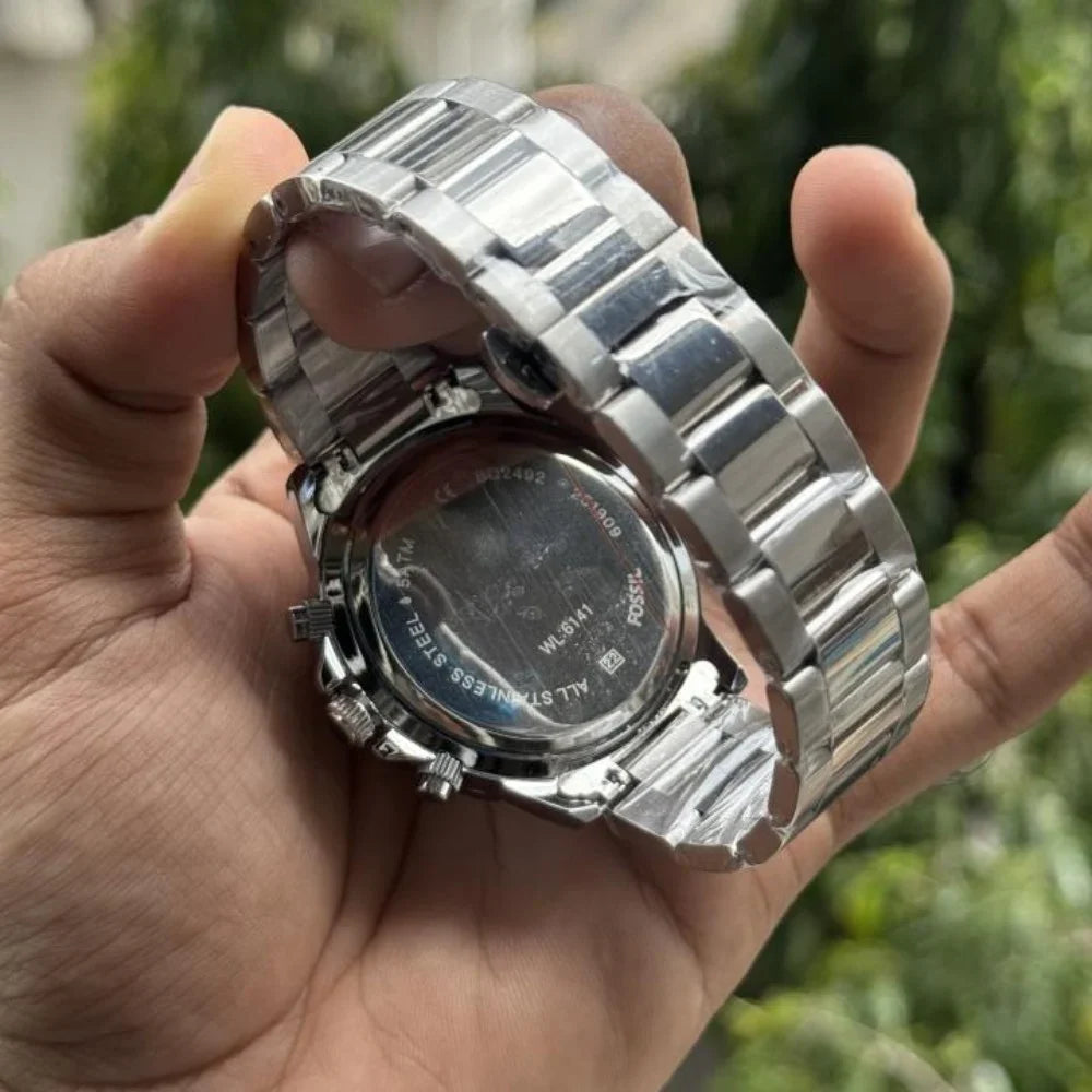 Fossil Analog Dual-Color Black Red Dial & Silver Strap Men's Watch FS-2543