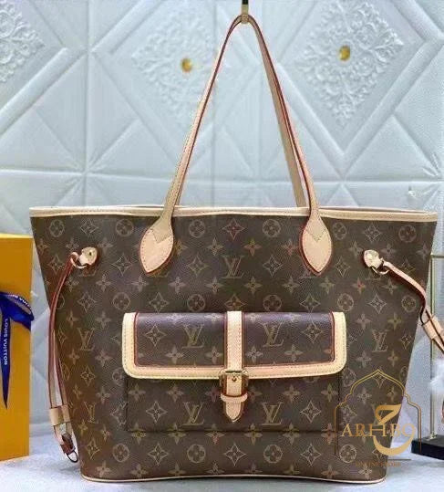 LV Brown Neverfull MM handbag in monogram canvas with a prominent exterior pocket detail Office Bag LV-4439-WBG
