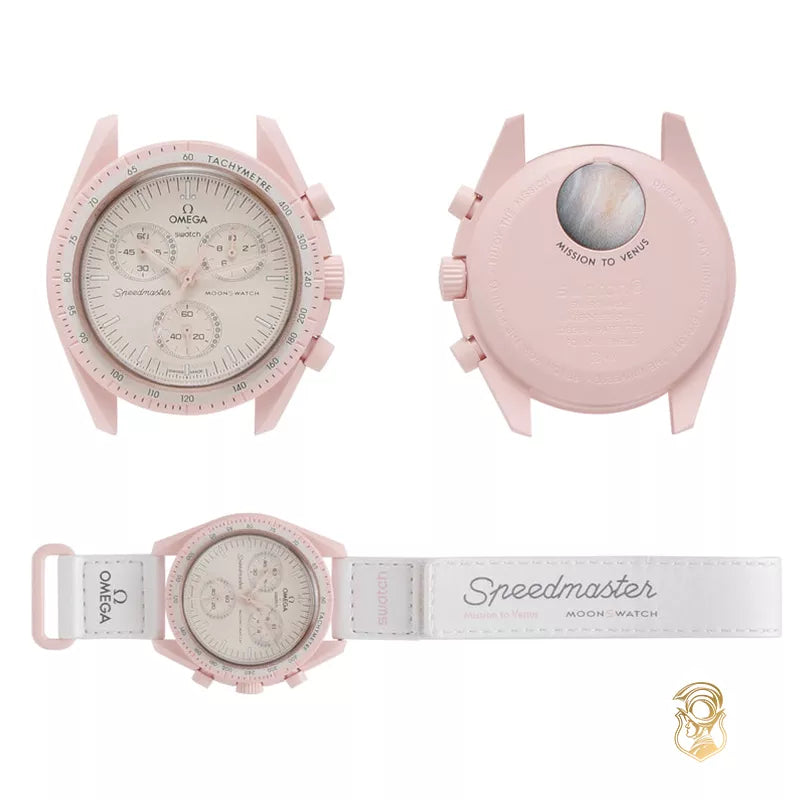 Swatch x Omega Pink & White Dial/White Strap Bioceramic Moonswatch Mission to Mercury OG-1022