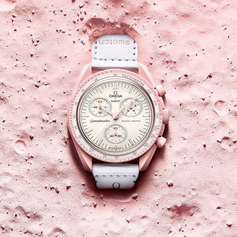 Swatch x Omega Pink & White Dial/White Strap Bioceramic Moonswatch Mission to Mercury OG-1022