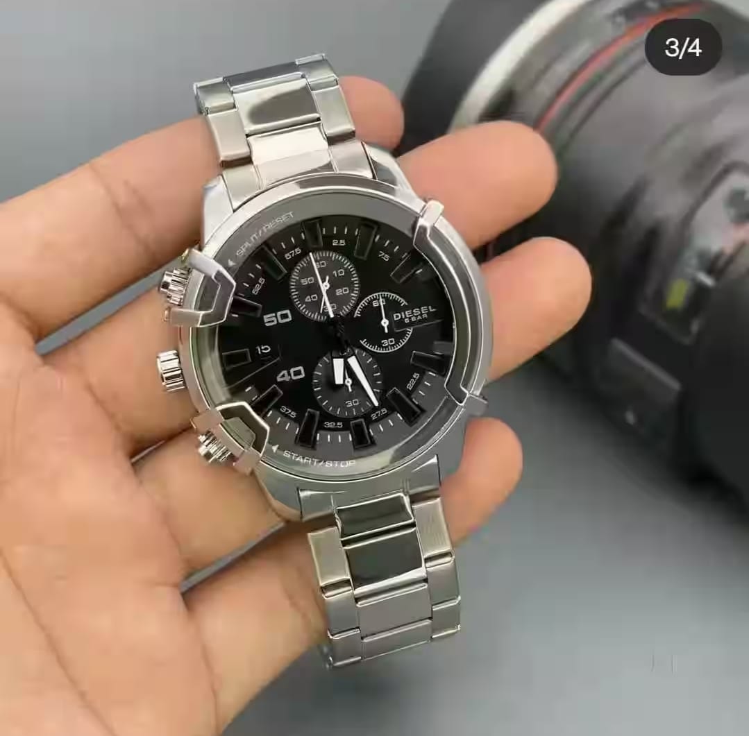 Diesel Chronograph Men's Black Dial Silver Strap Stainless Steel Watch For Men DZ-95
