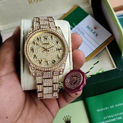 RLX Diamond Set - Aude Mars Piguet Royal Stainless Steel Watch With Arabic Gold Dial Watch For Men's And Women's -Best For Stylist Look- Rlx-Arabic-Gold