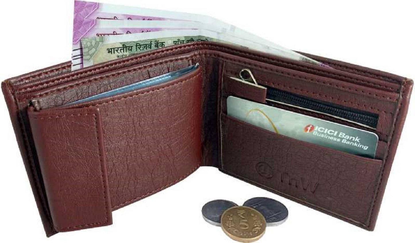 Brown Genuine Leather Two Fold Colorful Wallet