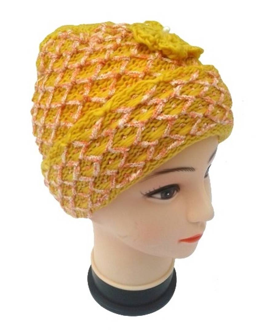 Women Knitted Woolen Yellow Color Cap (Pack of 1)