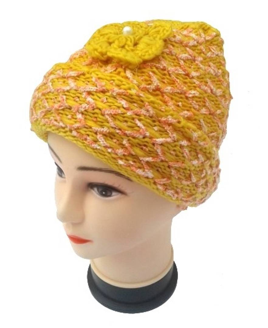 Women Knitted Woolen Yellow Color Cap (Pack of 1)