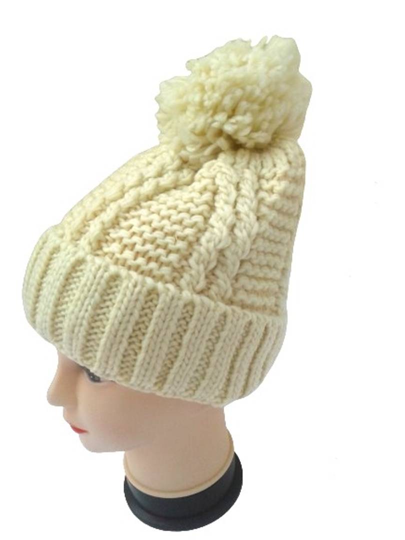 Women Knitted Woolen Cap (Cream, Pack of 1)