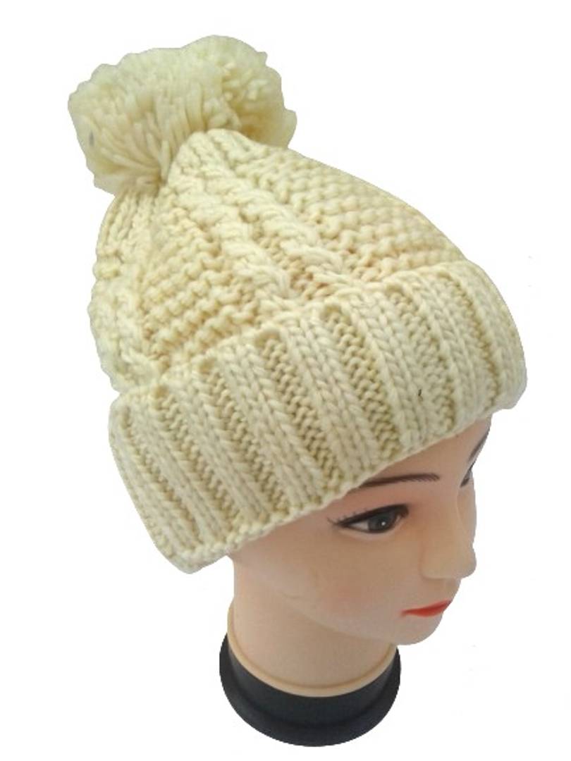 Women Knitted Woolen Cap (Cream, Pack of 1)