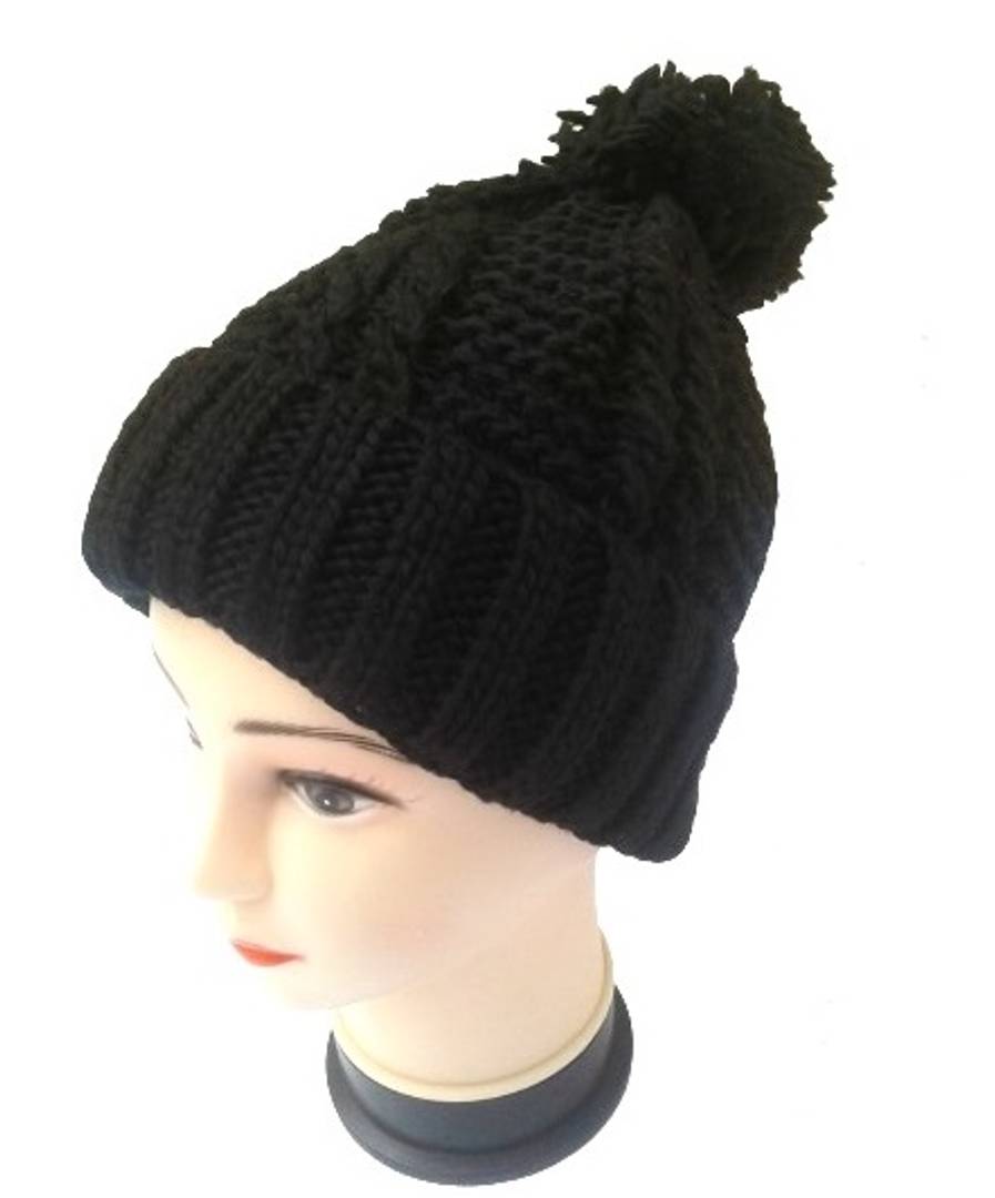 Women Knitted Woolen Cap (Black, Pack of 1)