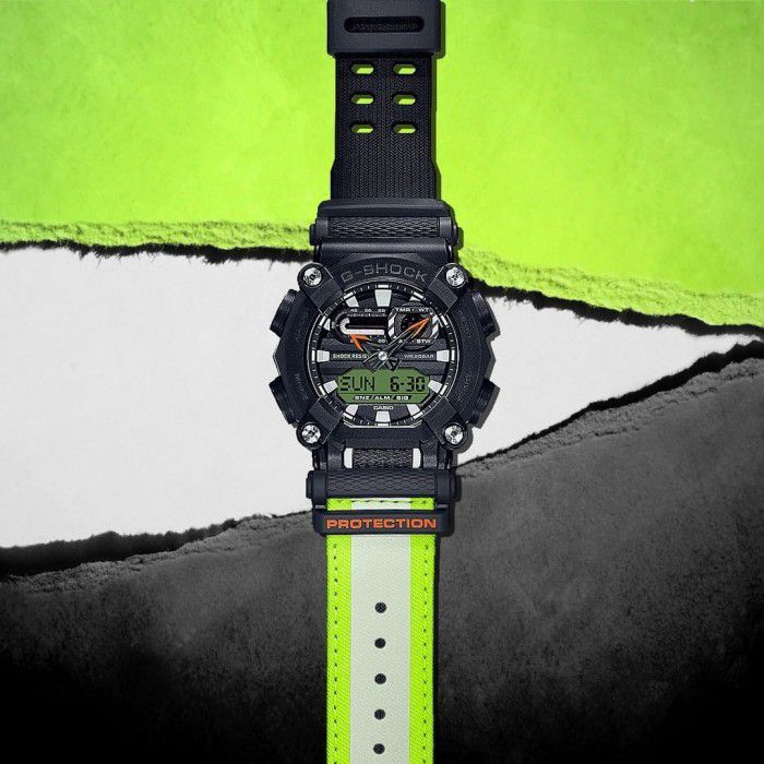 Casio G-Shock Analog-Digital Black Dial Men's Watch GA-900E-1A3JR-2 Neon Resin Band And Extra Black Belt & Black Case Men Sports Watch