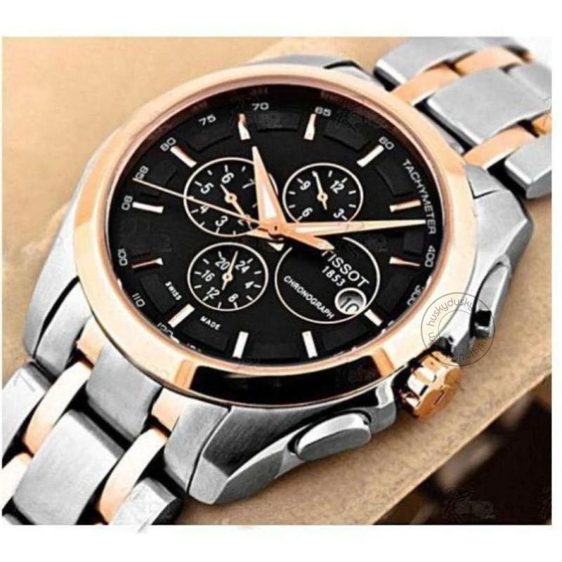 Tissot Chronograph Dual Tone Men's Watch for Man TS 321SG GB Silver Rose Gold Black Dial 1853 Gift