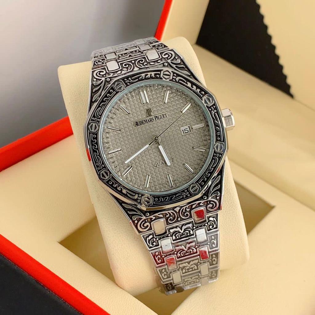 Audemars Piguet Quartz Movement, Silver Dial Design Dial Metal Watch AP-57-Oak