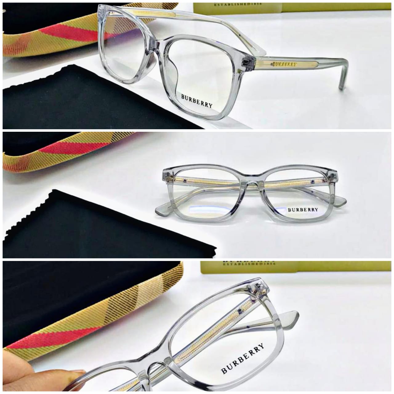 Burberry Branded Transparent Glass With Transparent Yellow Stick Women's Or Men's Sunglass For All Br-56439N14 Square Frame Sunglass- Best Casual Use Unisex Sunglasses