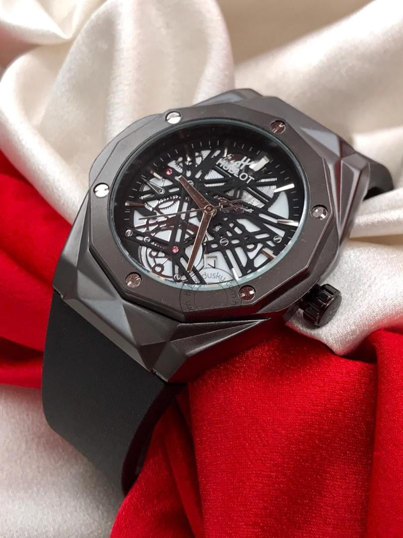 HB Black Men's Watch Big bang Fusion Leather Watch for Man HB-BB01
