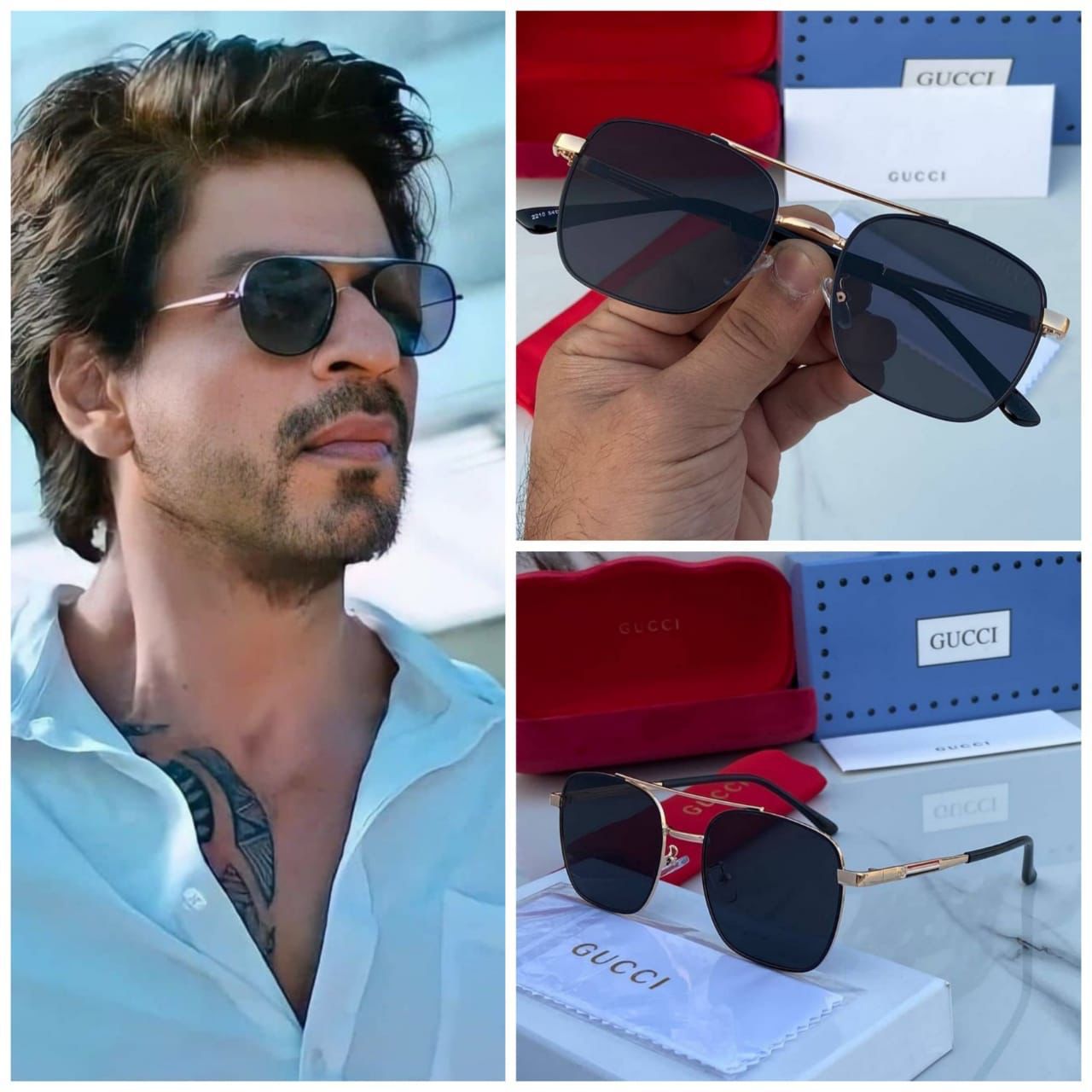 GC Branded Rimless Black Glass Rose Gold Frame And Gold And Black Stick Sunglass For Men's GG-1315- Best Quality Product