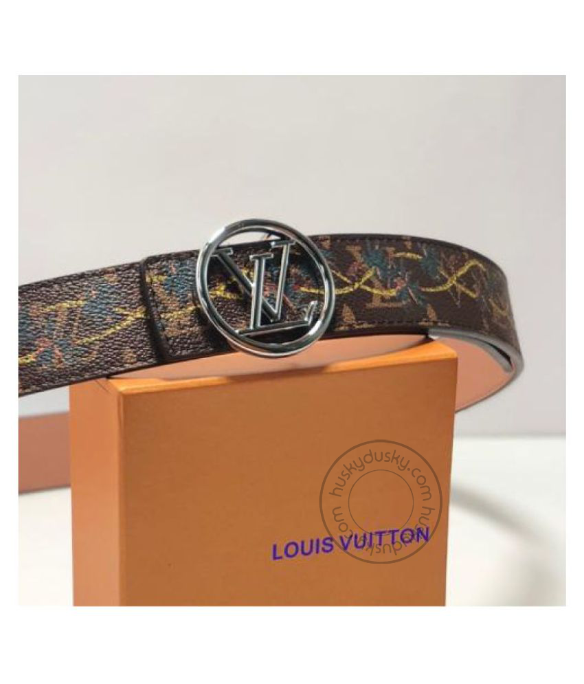 LVT White Grey Leather Men's Women's LV-BLT-39 Waist Belt for Man Woman or Girl Silver LV Buckle Gift Belt
