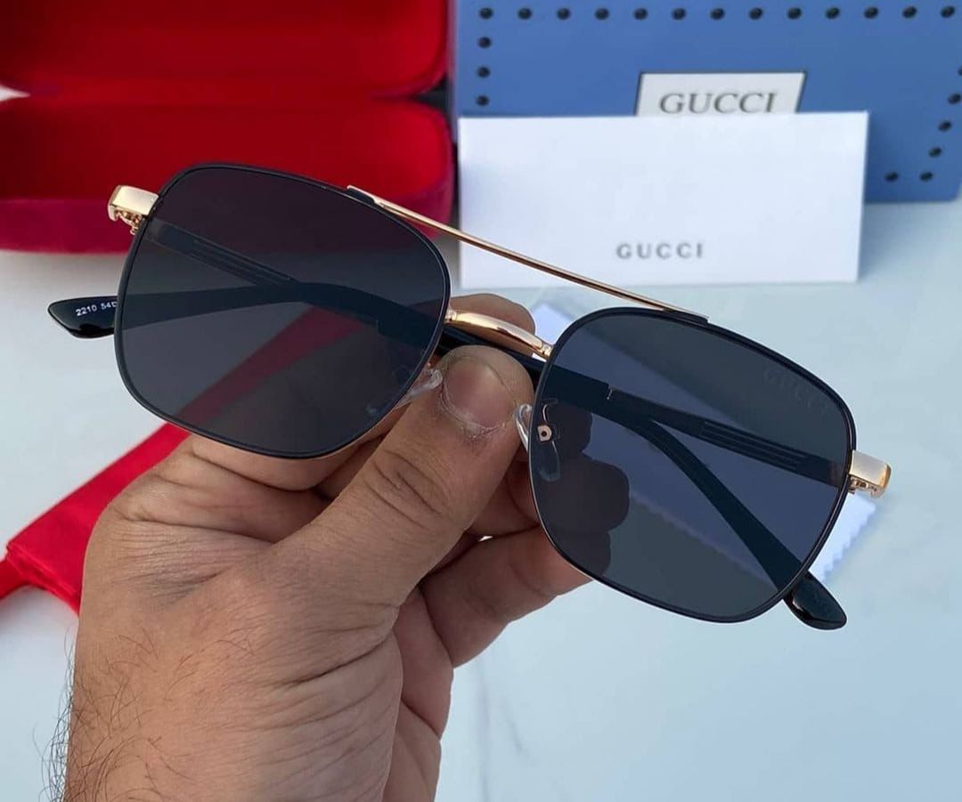 GC Branded Rimless Black Glass Rose Gold Frame And Gold And Black Stick Sunglass For Men's GG-1315- Best Quality Product