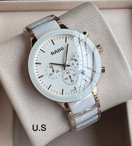 Rado Rado Diamaster Chronograph Women's Or Girls Watch AAA Quality With Chronographs Rose Gold & White Ceramic Case White Dial-Best Gift for Women's R-30130162