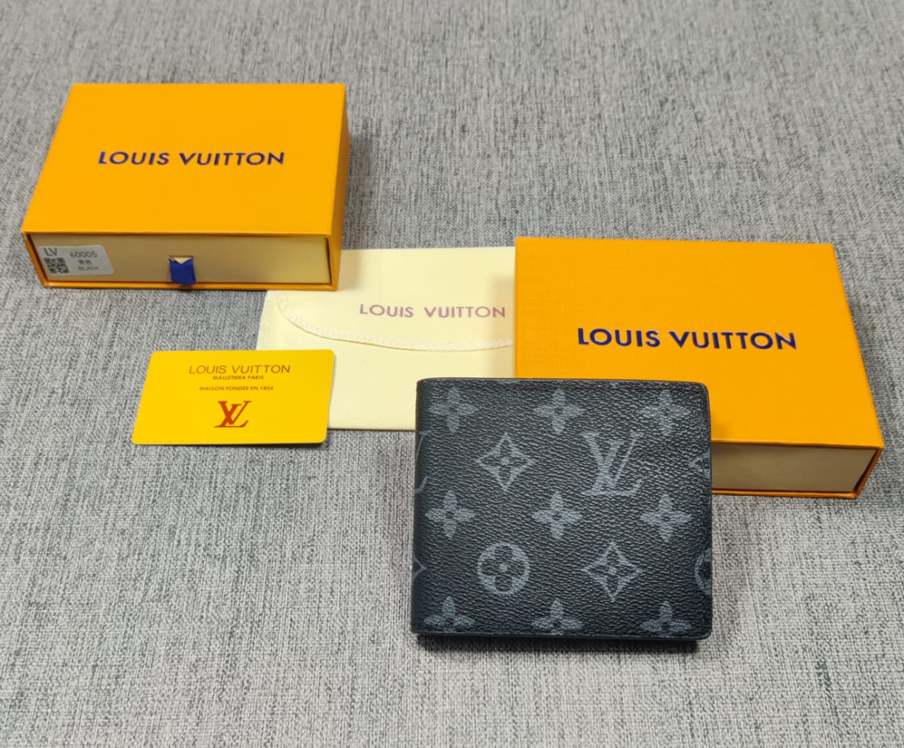 Black Color Leather Men's Wallet, Printed Design LV-W-267