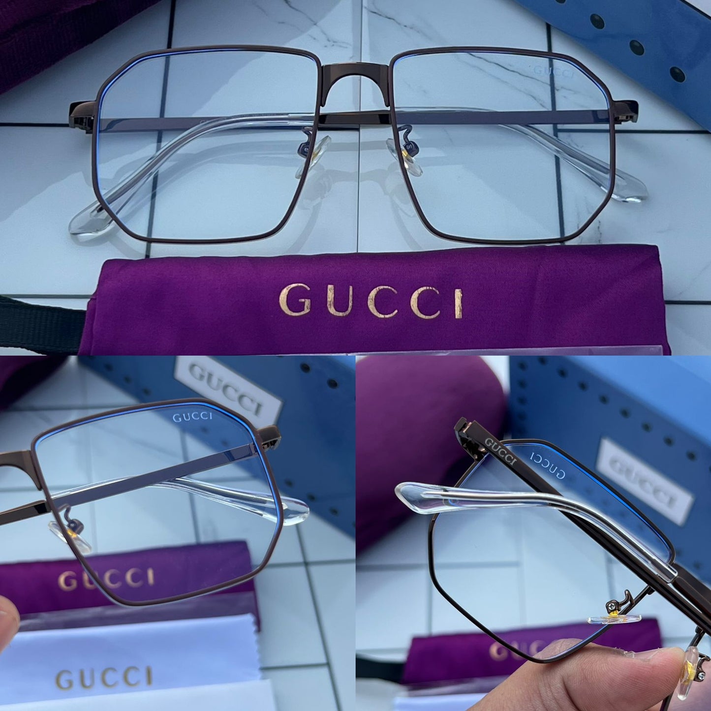 GCC Branded Transparent Frame With Transparent Glass Men's Women's Sunglass for Man Woman or Girl GU-2151 Black Stick Gift Sunglass