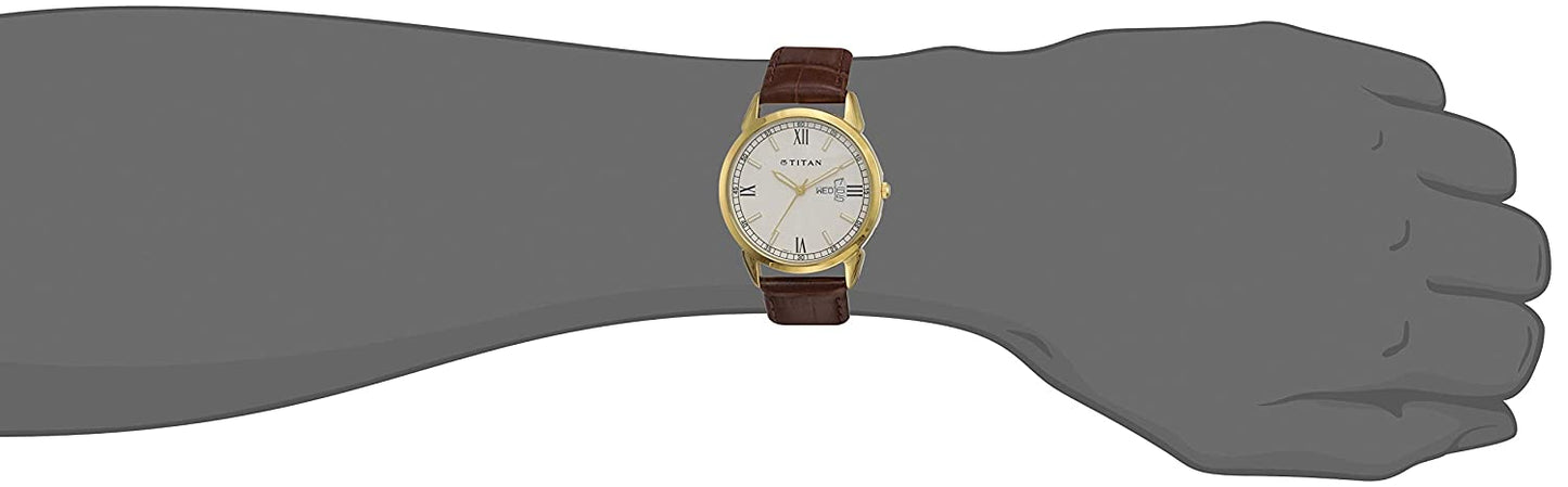 Titan Classique Analog Champagne Dial Men's Watch -NM1521YL08 / NL1521YL08- For Man Best Gift