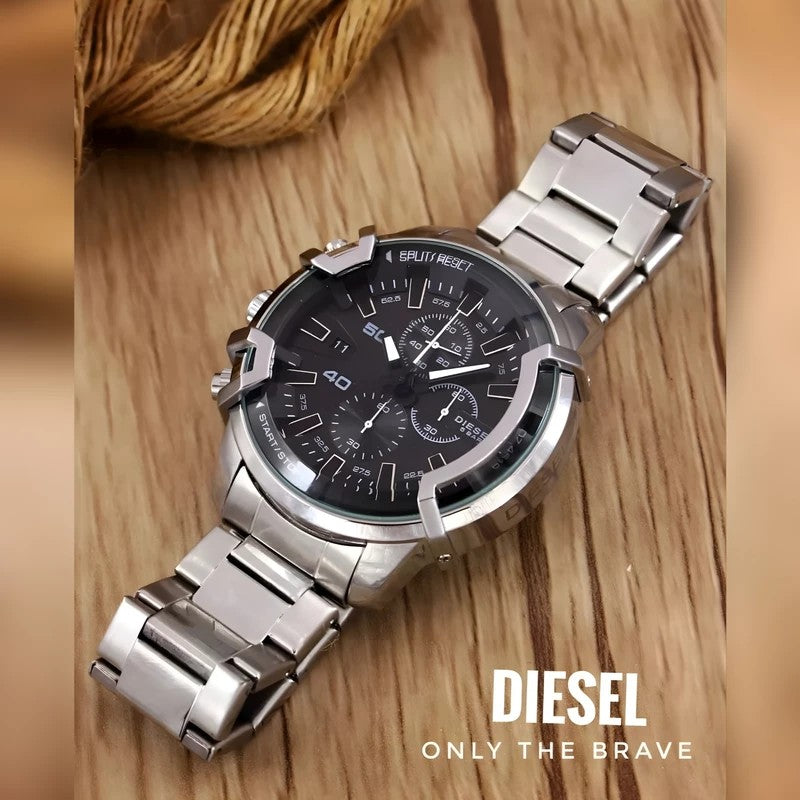 Diesel Chronograph Men's Black Dial Silver Strap Stainless Steel Watch For Men DZ-95