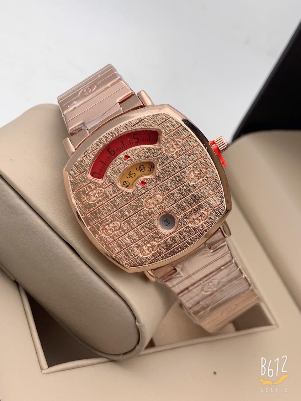 GCC Grip 38mm Stainless Steel GG Full Rose Gold Color Strap And Rose Gold Case & Dial Engraved Watch Man Women Watch-Best Gift