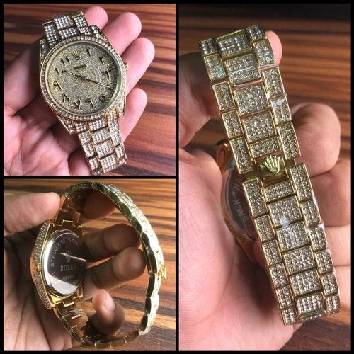RLX Diamond Set - Aude Mars Piguet Royal Stainless Steel Watch With Arabic Gold Dial Watch For Men's And Women's -Best For Stylist Look- Rlx-Arabic-Gold